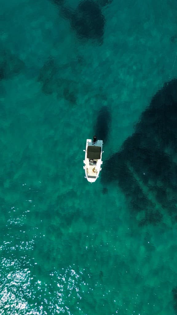Aerial view of a Blue Cave Dubrovnik speedboat